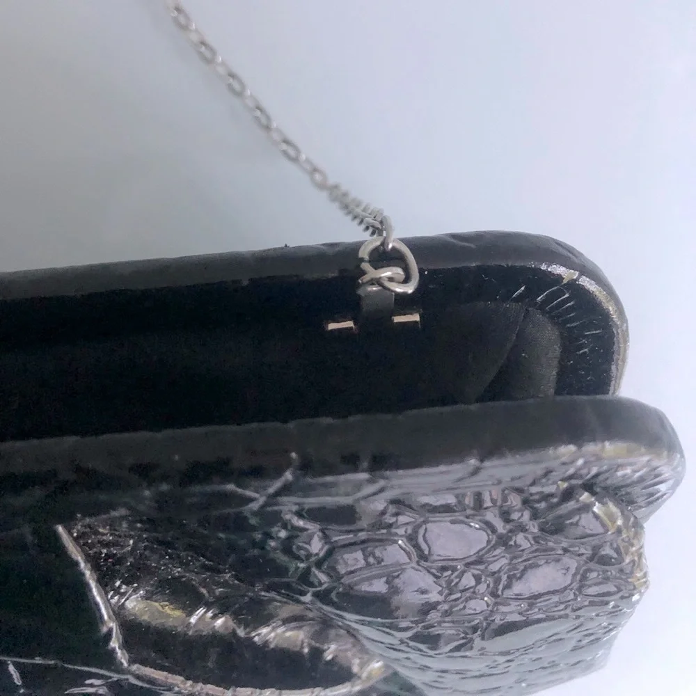 Clutch Purse Faux Black Alligator Print Vintage